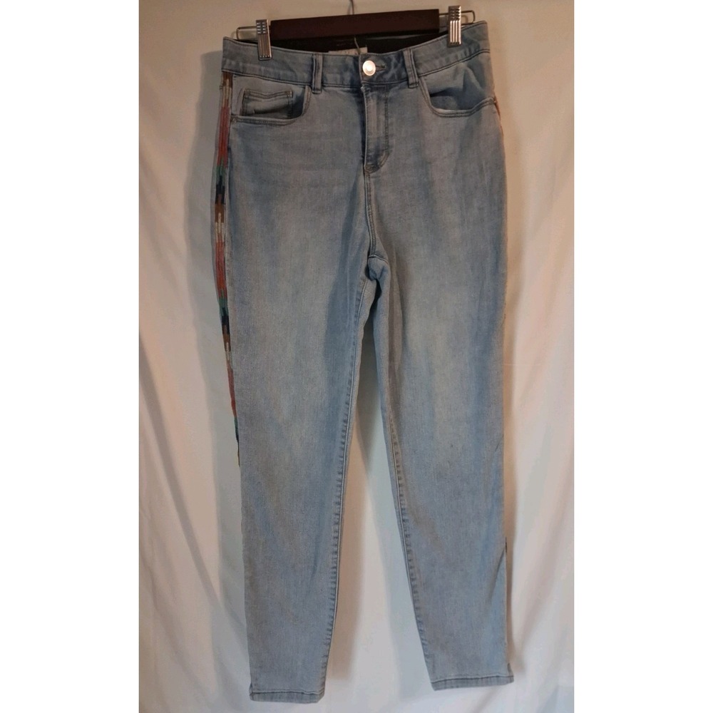 Knox Rose High-Rise Skinny Jeans w/ Boho Embroidered Side Stripe - Light Wash